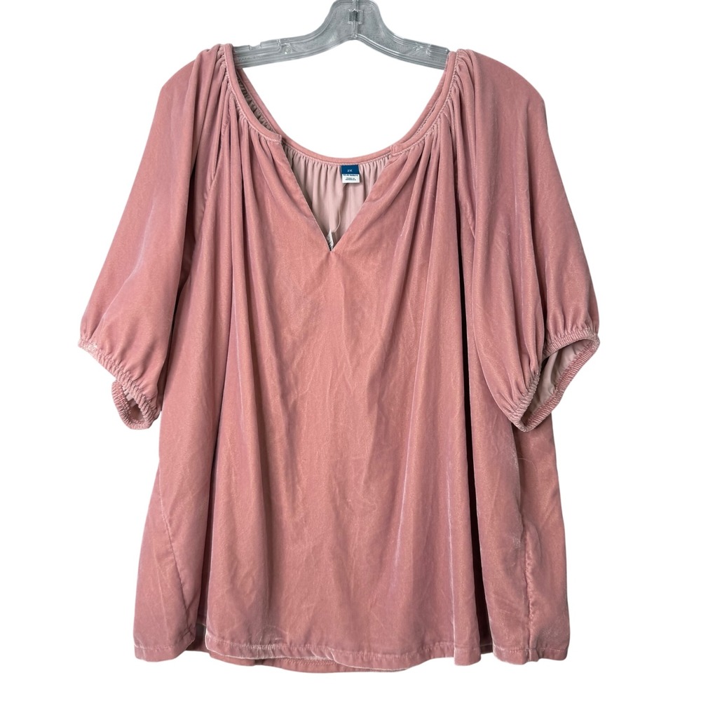 New Old Navy‎ Split Neck Velvet Swing Top Womens Plus Size 2X Pink Puff Sleeve